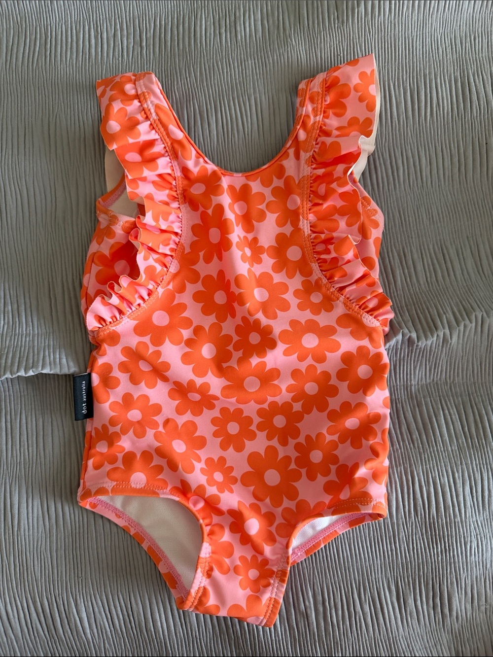 Girls Floral Ruffle One-Piece Swimsuit - Bright Orange Daisy Print